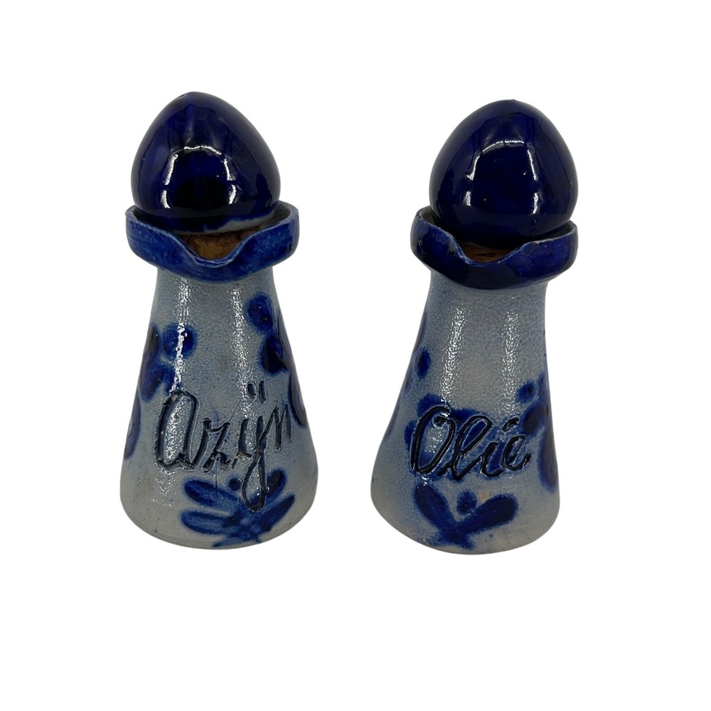 Vintage Westerwald Style Salt Glazed Stoneware Oil & Vinegar Cruet Set Blue Grey